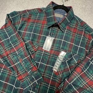 Vintage Sears David Taylor Plaid Shirt Men XXL Green Red Lightweight Flannel NEW